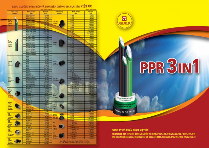 Bảng giá ống và phụ kiện PPR 3 in 1